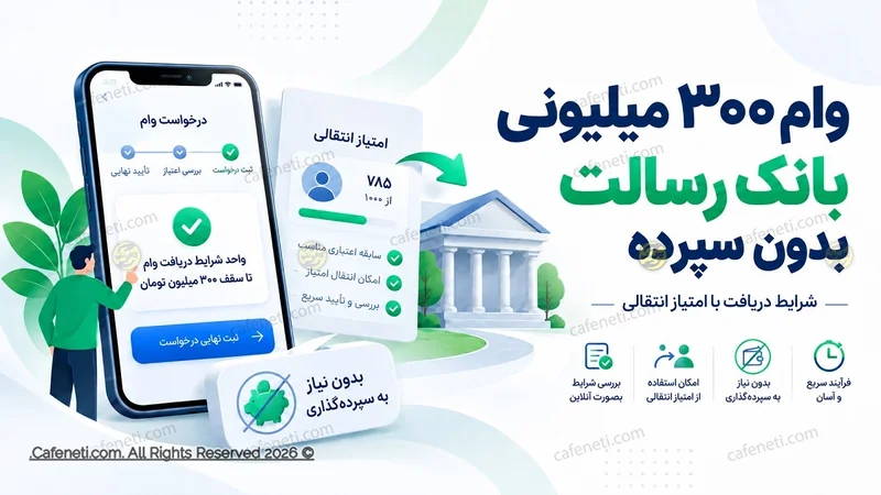 وام ۳۰۰ میلیونی بانک رسالت بدون سپرده ۱۴۰۵؛ شرایط دریافت با امتیاز انتقالی