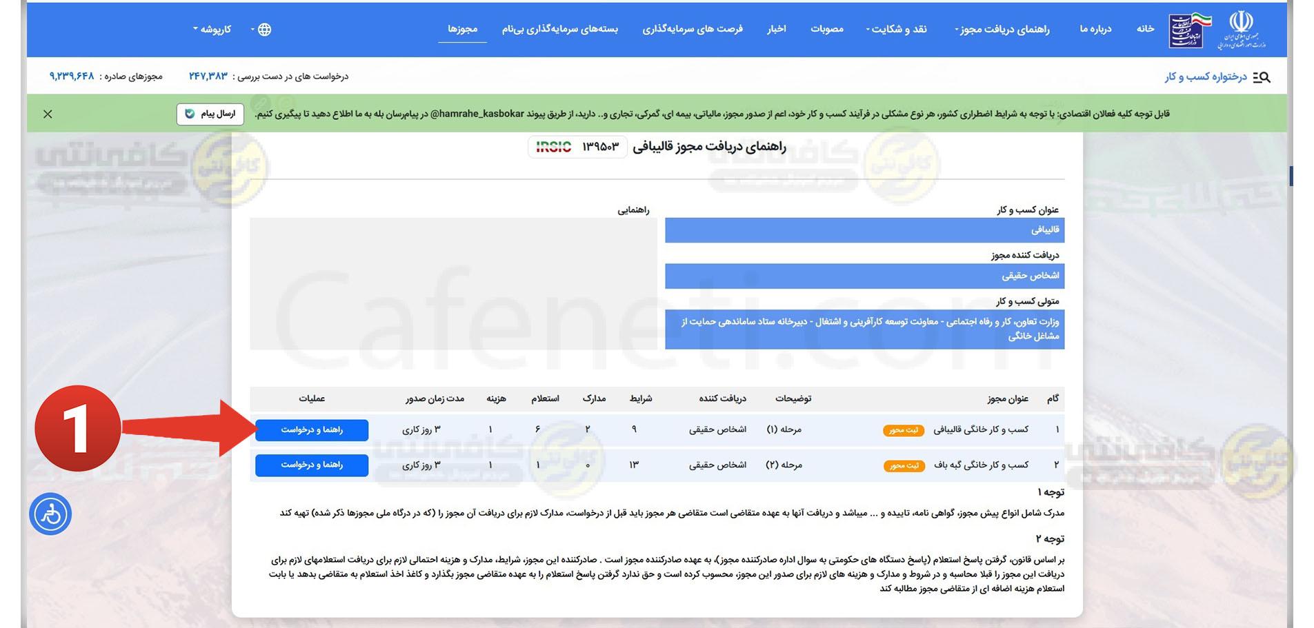 باز کردن راهنما و درخواست مجوز مشاغل خانگی