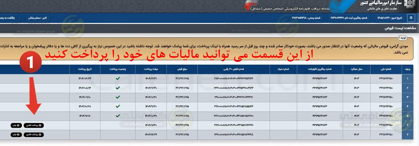 پرداخت مالیات های موجود