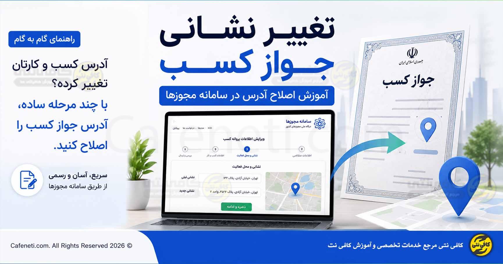 نحوه تغییر نشانی جواز کسب | آموزش اصلاح آدرس در سامانه مجوزها